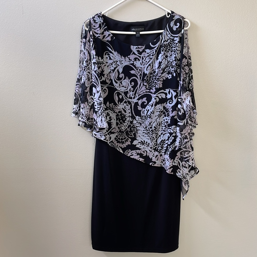 Women's Black Dress with Paisley & White Shall Sz 8